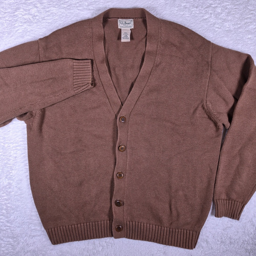 LL Bean Cardigan Mens L-Reg Brown 0 KU38 L/S V-Neck Button Front Sweater